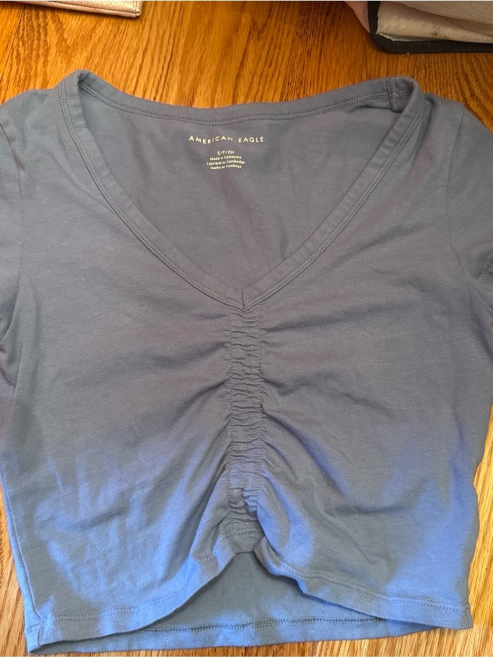 American Eagle Outfitters Blue Ruched V-Neck Crop Top